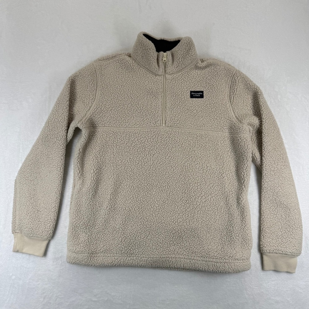 Abercrombie Kids Fleece Sherpa Quarter Zip Pullover Beige Size 15 16
